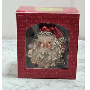 Fitz And Floyd Josn Santa Claus Head 5" Blown Glass Ornament With Box Christmas